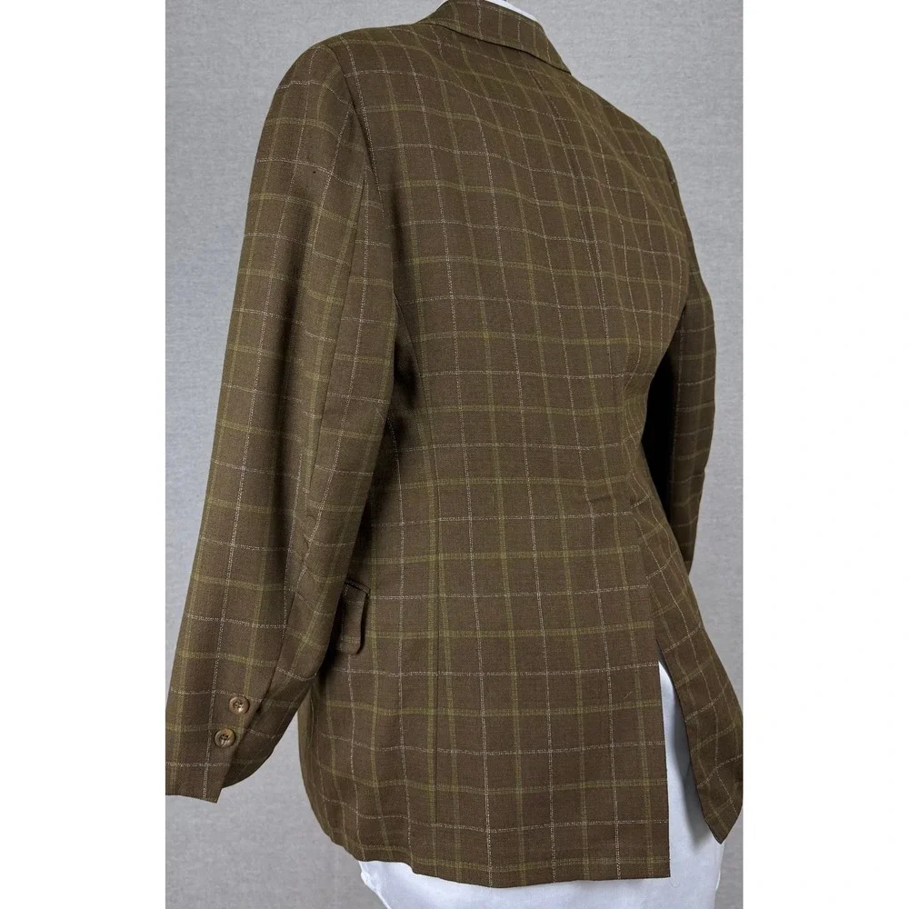 Vintage 60s Bespoke Brown Windowpane Check Sport Coat Blazer 36R ACWA Union Tag